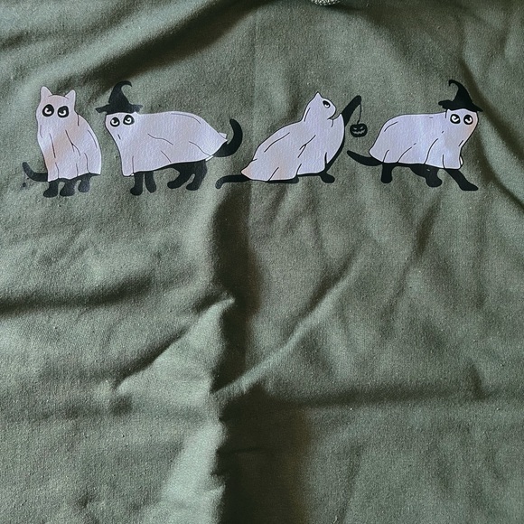 ✨HP✨ NEW NWOT Halloween Ghost Cat Hoodie Pullover Sweatshirt XL Green - Picture 6 of 9